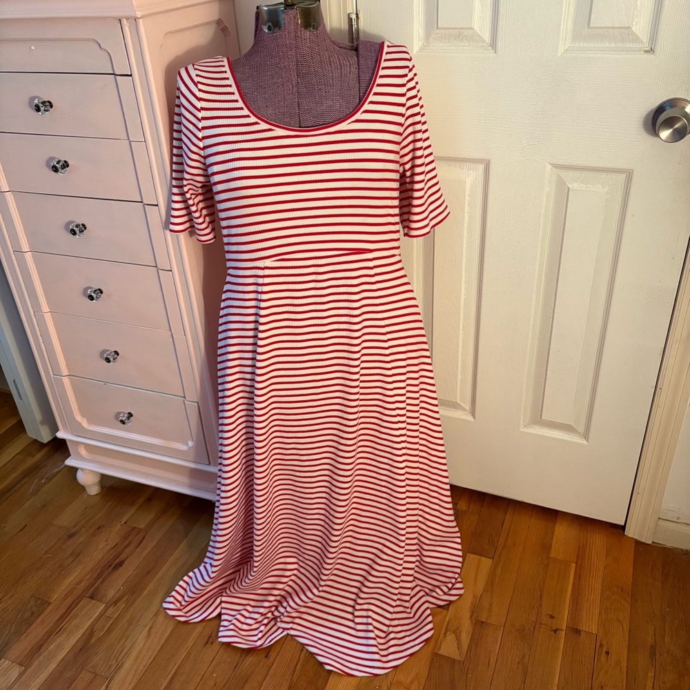 Hatch Red and White Striped Ribbed Maxi Dress 4 XL